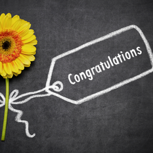 yellow daisy with congratulations tag